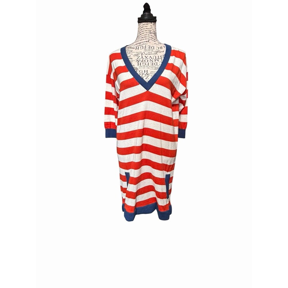 Lacoste Striped Stretch Mini Piqué 3/4 Sleeve  Pockets Women  Sz 36 (s) Preppy